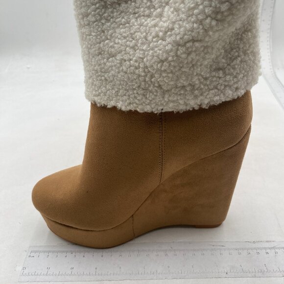 Brown Women Trendy Fur Lined Winter Snow Ankle Bootie Warm Wedge High Heels Boot - Picture 2 of 7